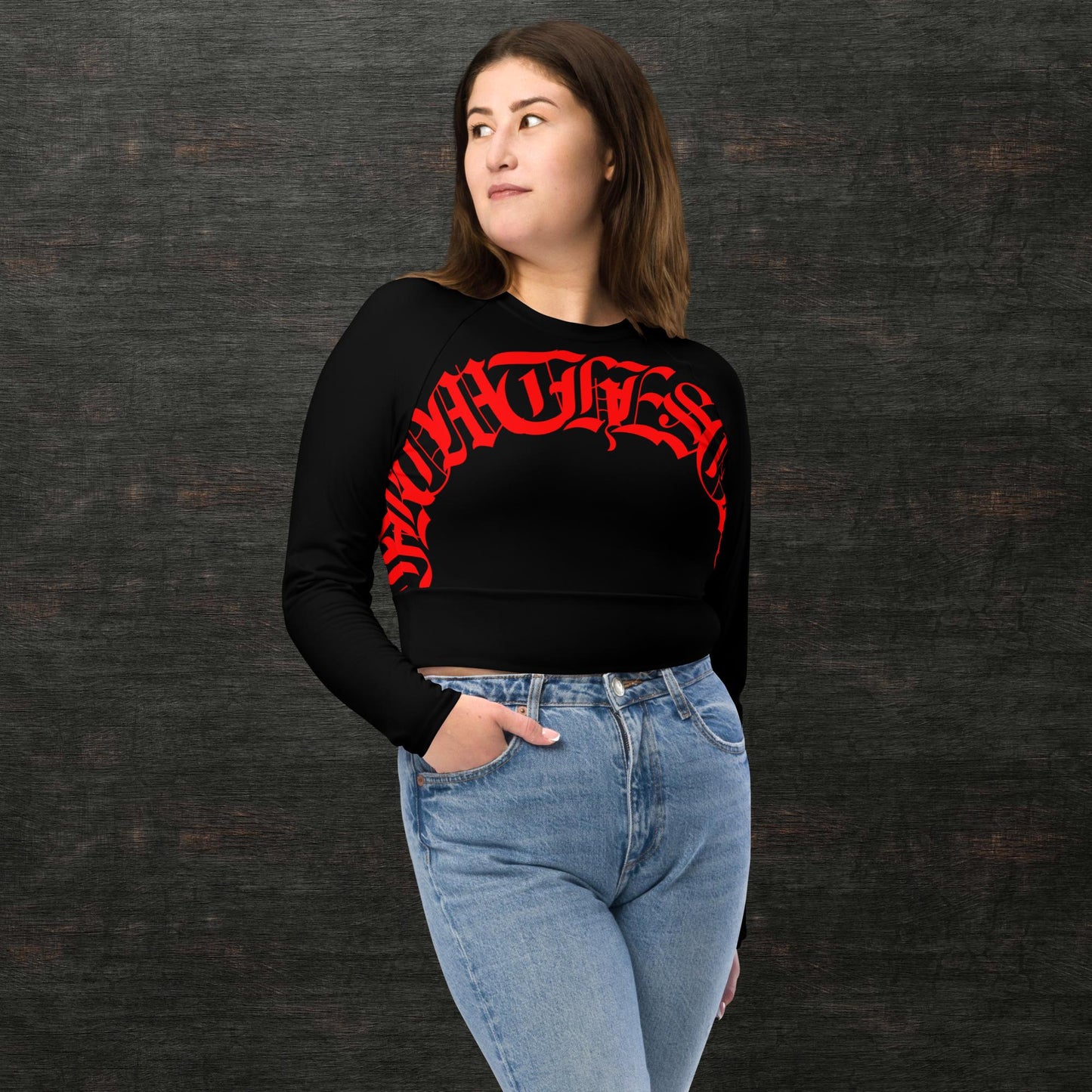 Recycled long-sleeve crop top